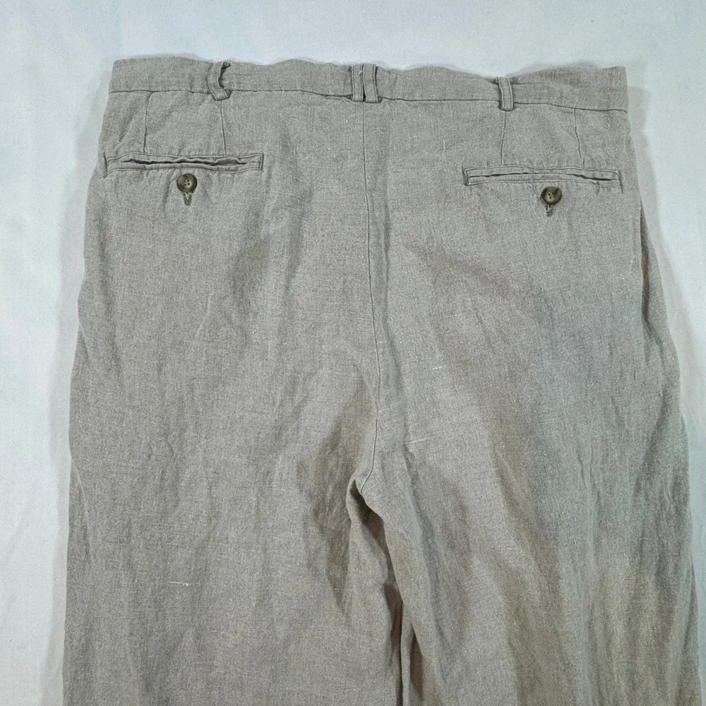 Zeidler & Zeidler 100% Linen Pleated Cuffed  Leg Pants Men's 36 Beige Oatmeal